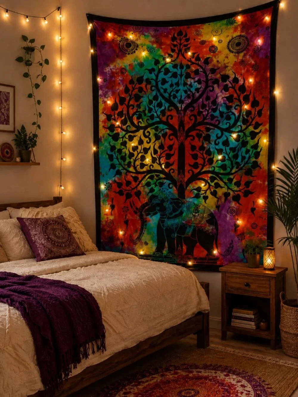 Gorgeous Tie-Dye Effect Elephant Bohemian Tree of Life Boho Tapestry Hanging NEW
